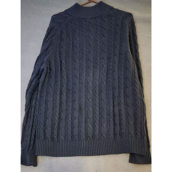 Lands' End Blue Cable Knit Drifter Sweater 100%‎ Cotton 1/4 Zip Mens Size XL - Picture 2 of 7